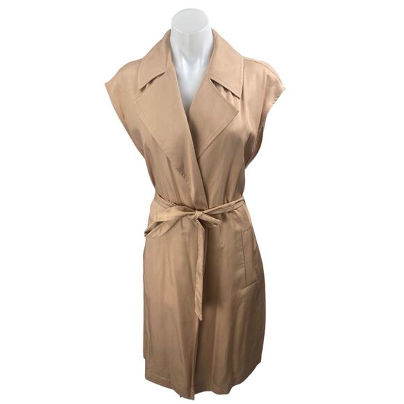Zara Tan Khaki Drop Shoulder Tie Waist Notch Collar Vest Coat Mini Dress Size M - Picture 1 of 3
